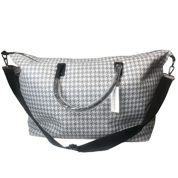 NWT Lulu Dharma Houndstooth Weekender Travel Overnight Bag Gray - Picture 1 of 7